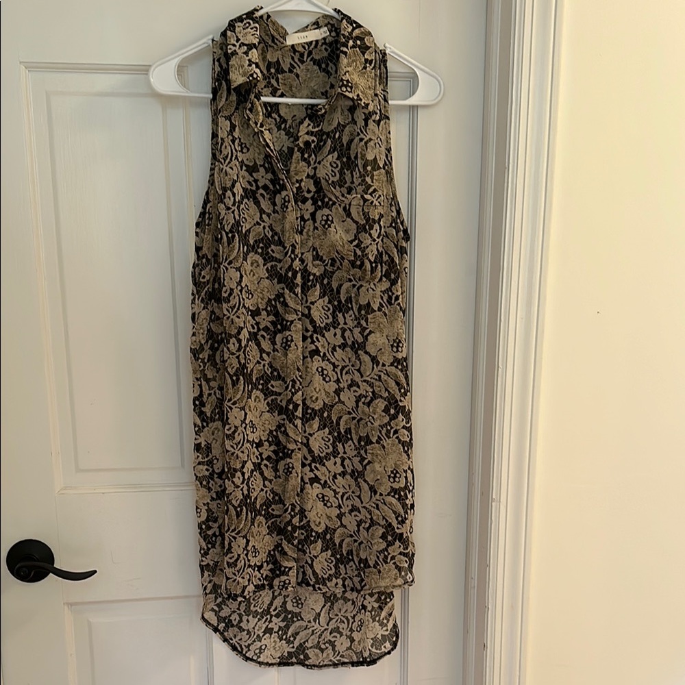 Lush Black and Tan Mandarin Sleeveless Blouse